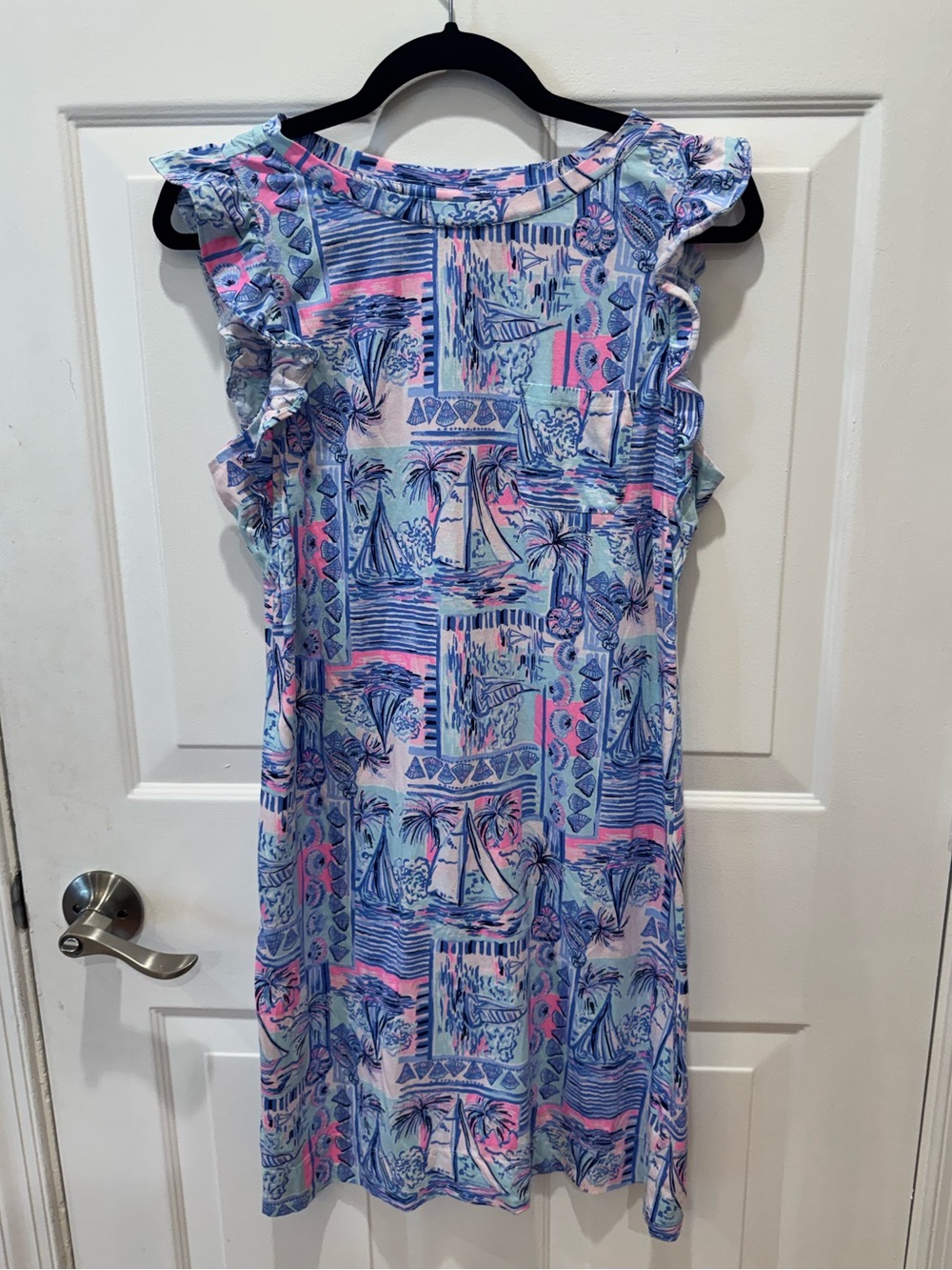 Lilly Pulitzer Laina Sleeveless Ruffle Mini T-shirt Dress in Nautical Print